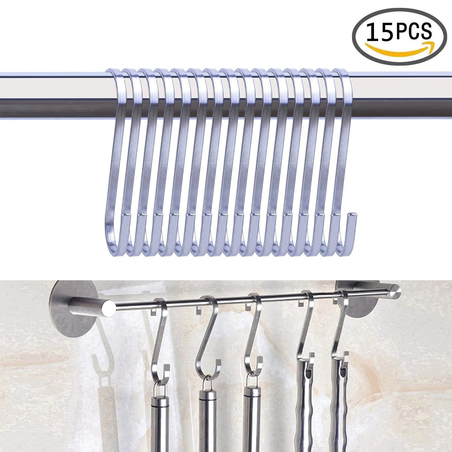 Andreu® 15-Pack Multi Purpose 304 Premium Stainless Steel Metal S Hooks Kitchen S Shape Hook Hanging Clothes Hook Bathroom Coat Hooks& Rails Bathroom Towel Hook Utility Hooks