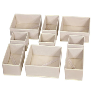 DIOMMELL 9 Pack Foldable Cloth Storage Box Closet Dresser Drawer Organizer Fabric Baskets Bins Containers Divider with Drawers for Baby Clothes Underwear Bras Socks Lingerie Clothing,Beige 333