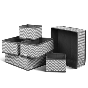 HOMFA Closet Drawer Organizer Foldable Fabric Cloth Storage Cubes Basket for Underwear, Bras, Socks, 6 Pack Stripe