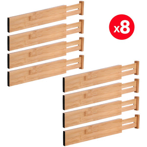 MoMA Bamboo Drawer Dividers (Set of 8) - Bamboo Natural Wood Kitchen Drawer Organizer - Anti-Scratch Desk Organizer - Dresser Silverware Utensil Drawer Organizer - Underwear Drawer Organizer
