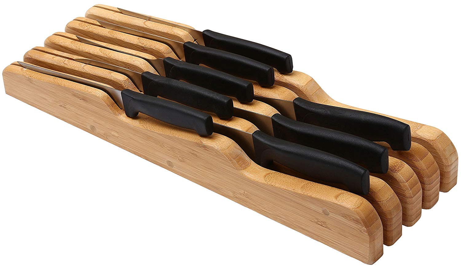 YBM Home in Drawer Bamboo Kitchen Knife Storage Block, Knife Organizer and Holder 317 (1, 17" x 5.3” x 2”)