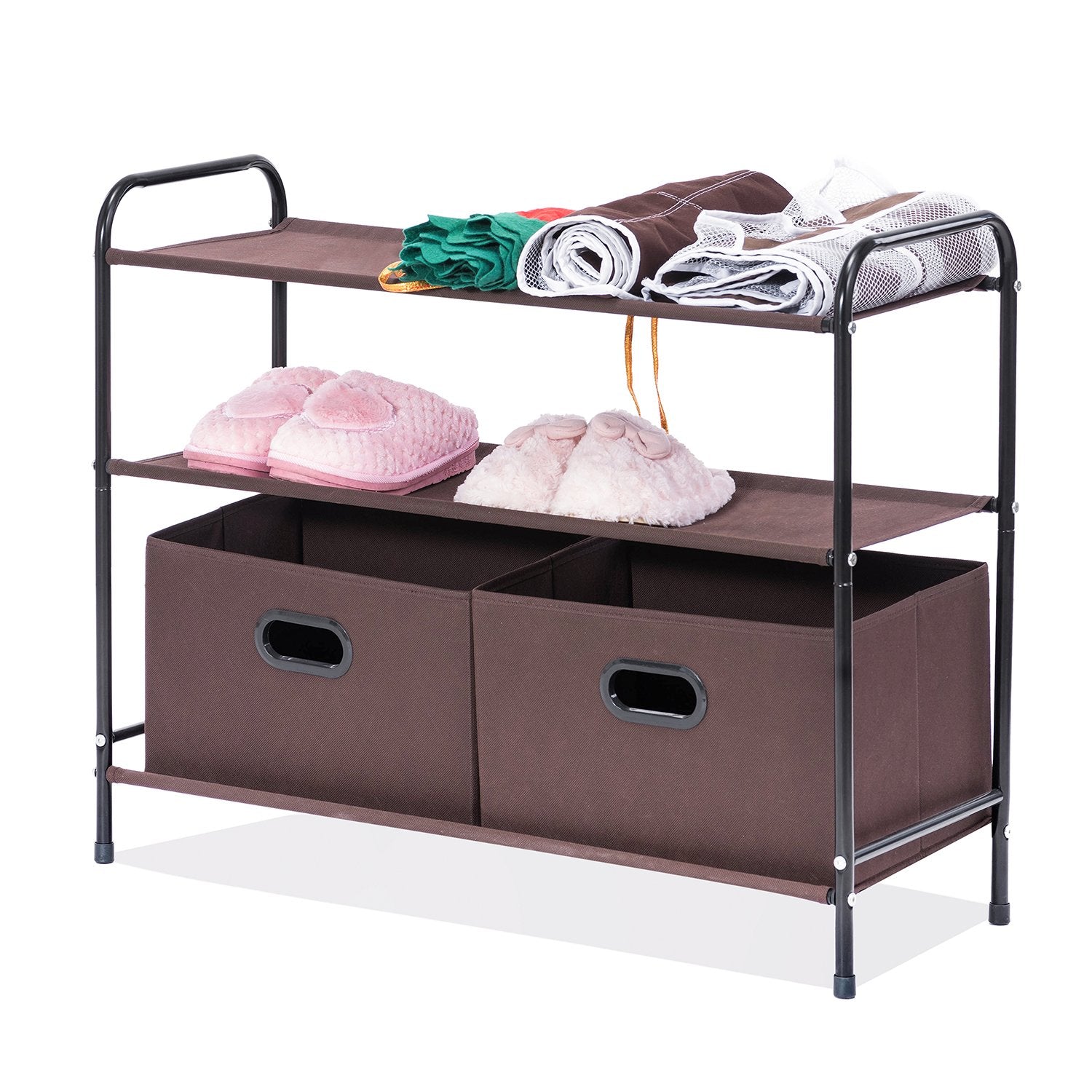 MaidMAX Closet Storage Organizer, 2nd Generation Clothes Organizer Collection with 3 Tier Shelves and 2 Collapsible Drawers