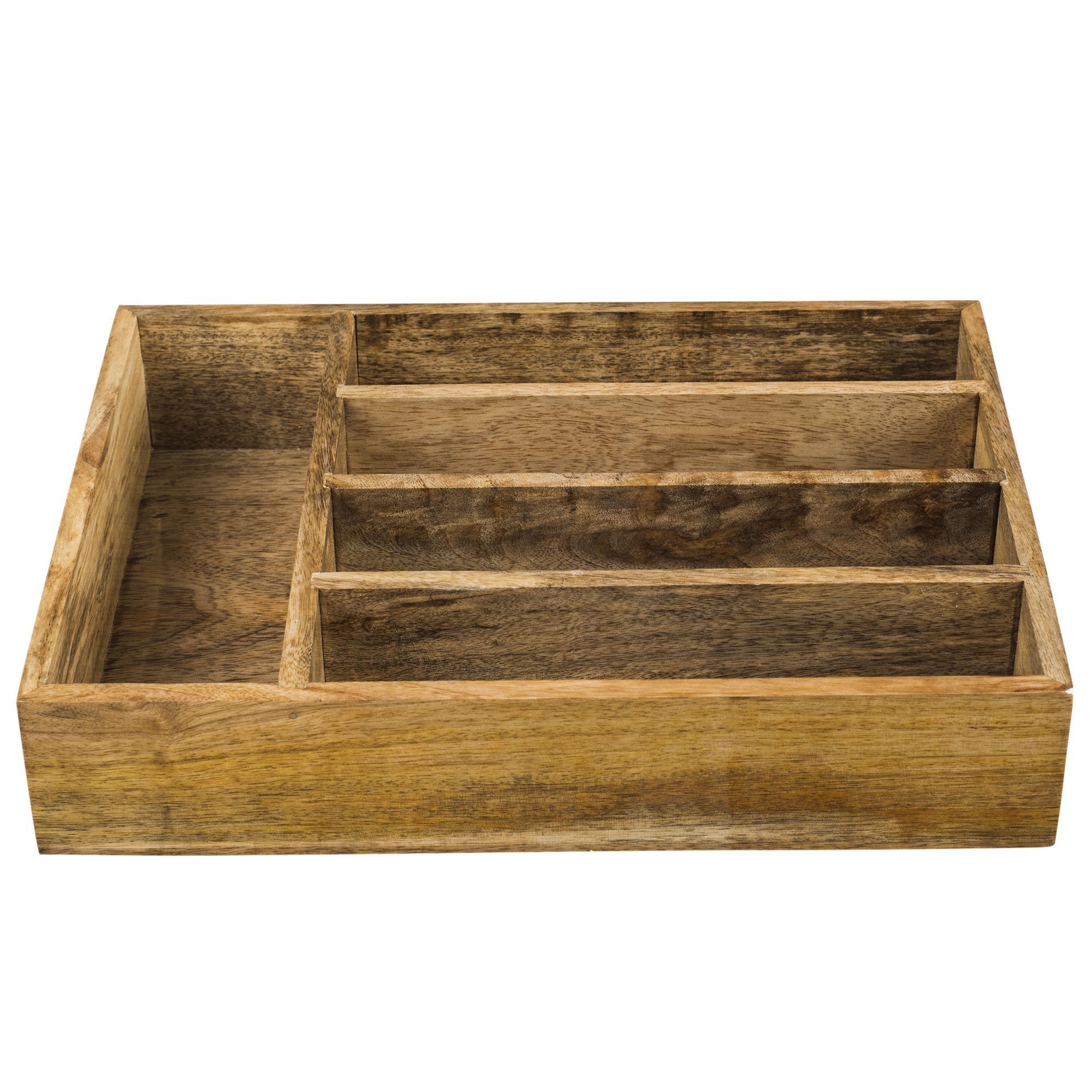Rusticity Wooden Utensil Drawer Organizer with 5 compartments, Kitchen, Flatware, Cutlery Tray Organizer| Mango Wood | Handmade | (13.7 x 10.2 x 2.6 in)