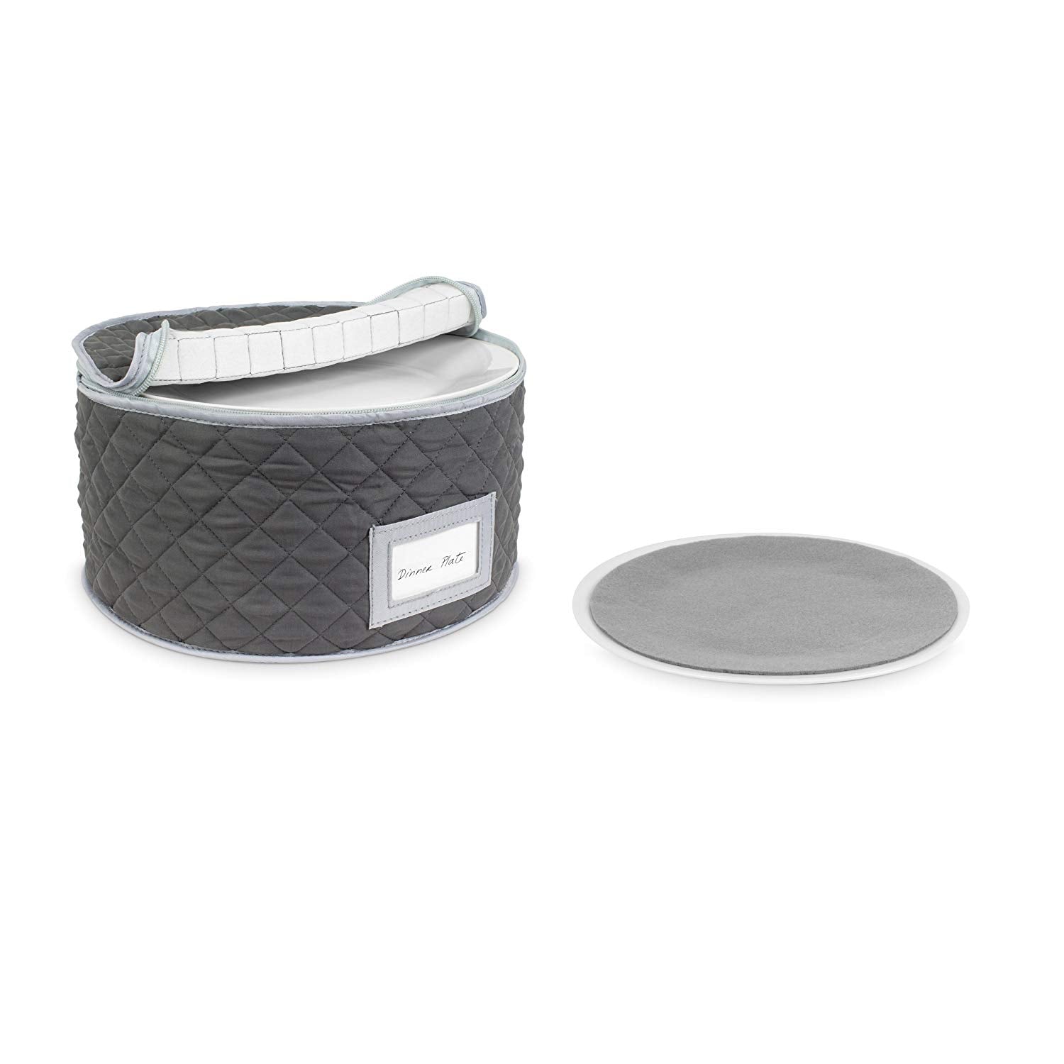 China Storage Case - Dinner Plate Quilted Case - 12 inches diameter x 7 inches height - Gray - Includes 12 Felt Separators