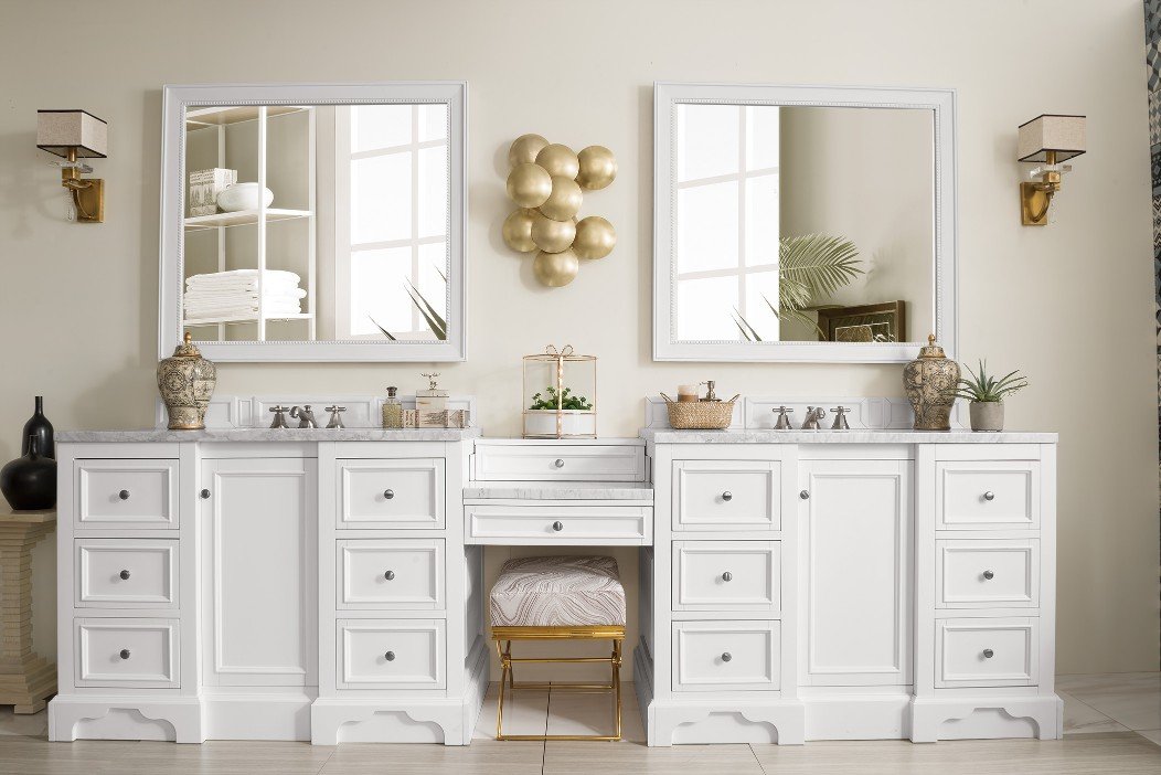 De Soto 118", James Martin Bright White Bathroom Vanity, double sink