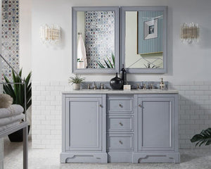 De Soto 60", James Martin Silver Grey Bathroom Vanity, double sink