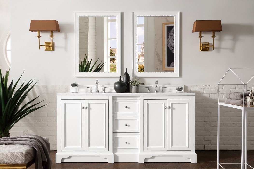 De Soto 72", James Martin Bright White Bathroom Vanity, double sink
