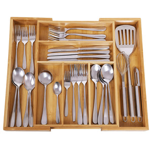 SONGMICS Bamboo Cutlery Tray Expandable Utensil Organizer Flatware Drawer Dividers Kitchen Storage Organizer UKAB801
