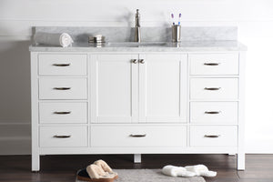 Abigail 60", Naos, Bright White Bathroom Vanity with 3cm Bianco Carrara Marble Top