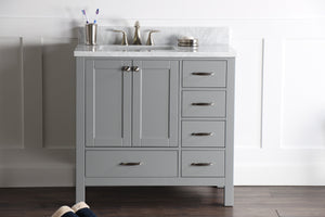 Abigail 36", Naos, Slate Grey Bathroom Vanity with 3cm Bianco Carrara Marble Top, left sink