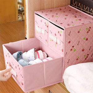 Pink Cherry Blossom Non-Woven Fabric Two Tier Three Drawer Organizer Lingerie,Accessories