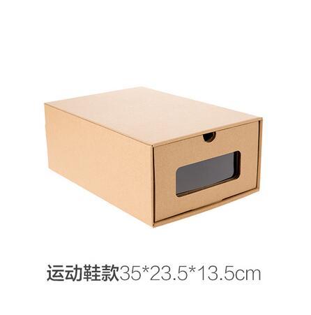 3pcs DIY Kraft paper shoes storage box with transparent window Environmentally Folding drawer type finishing box shoe organizer